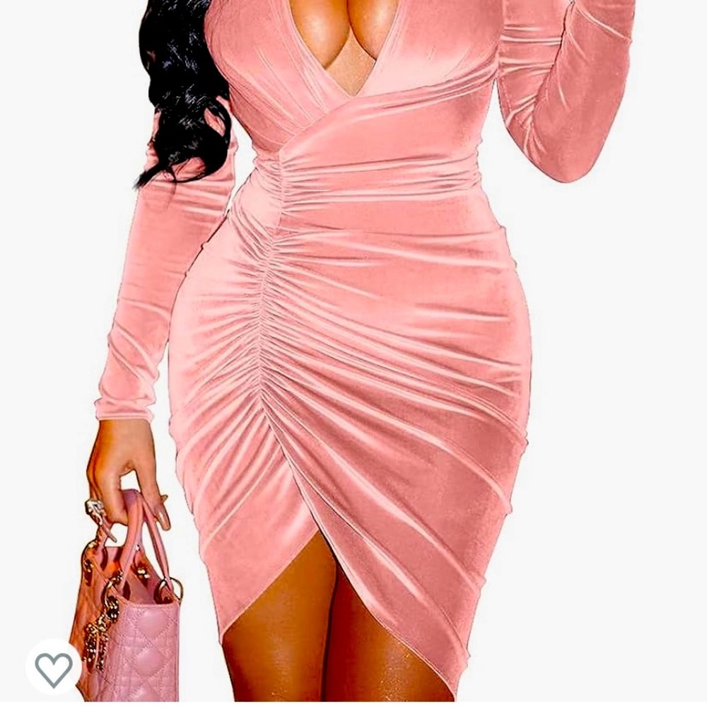 Pink ruched dress wormed only once .